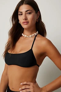 Ardene Scoop Neckline Bralette Bikini Top in Black | Size Large | Polyester/Nylon/Elastane | Microfiber