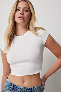 Ardene Ultra Crop Short Sleeve T-Shirt in White | Size | Cotton/Elastane