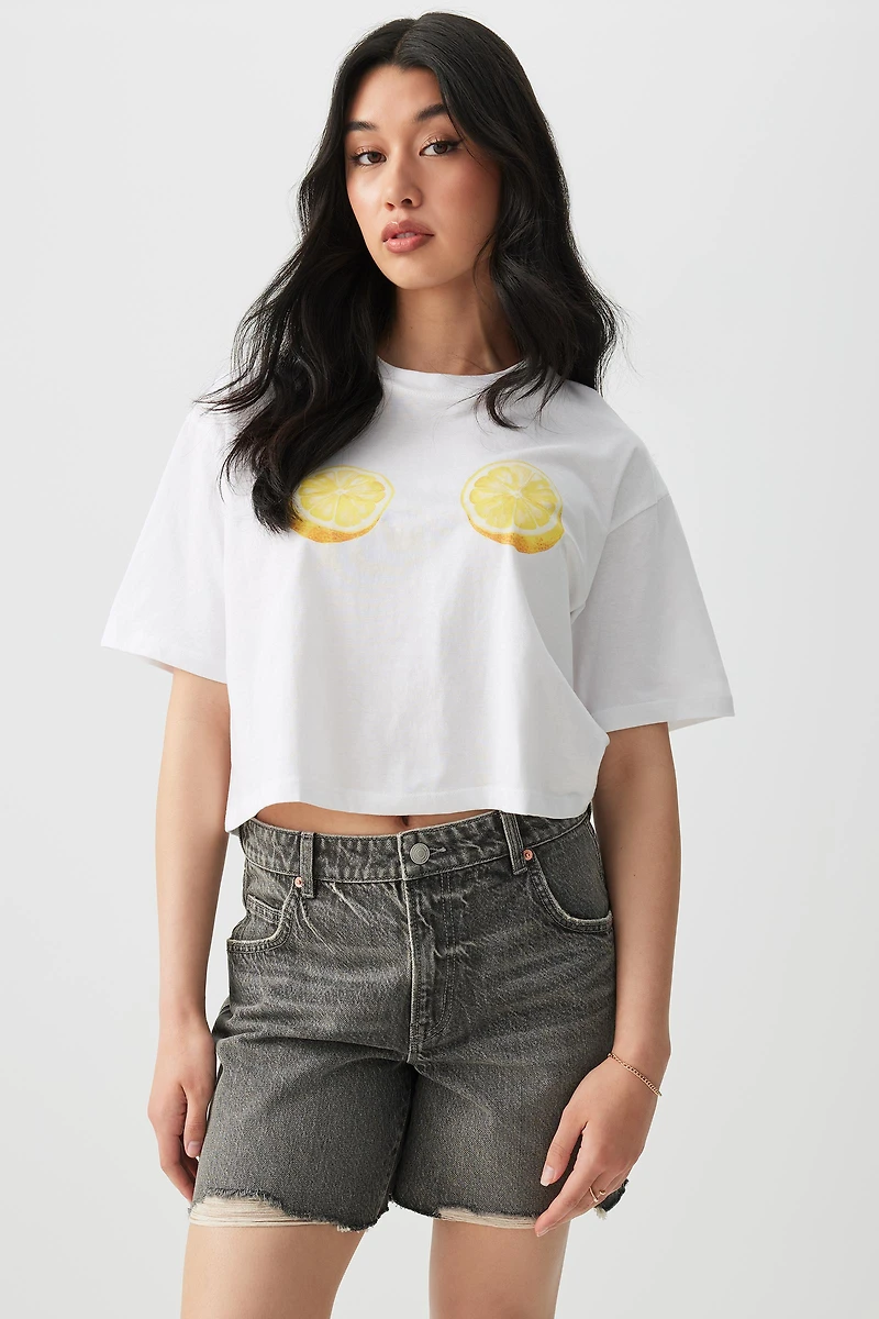 Bermuda en denim à taille mi-haute coupe détendue