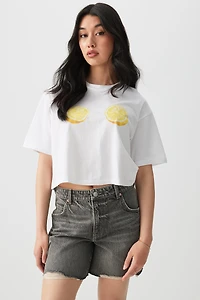 Bermuda en denim à taille mi-haute coupe détendue