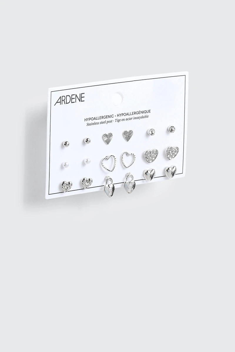 9 paires de boucles d'oreilles cœurs