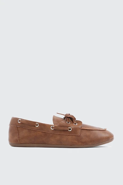 Ardene Faux Leather Boat Shoes in Brown | Size