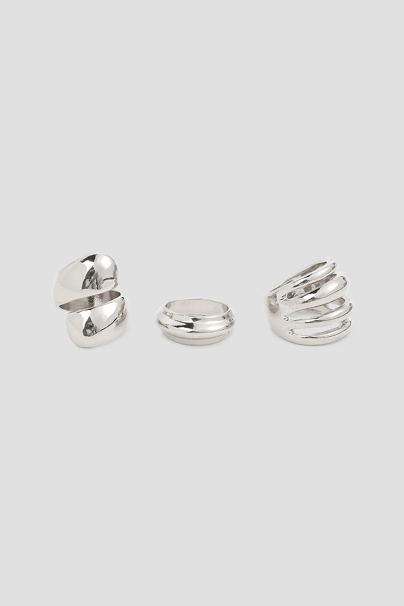 Ardene 3-Pack Thick Rings in Silver | Size Small
