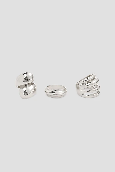 Ardene 3-Pack Thick Rings in Silver | Size Small