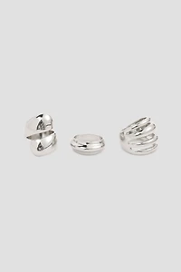 Ardene 3-Pack Thick Rings in Silver | Size Small
