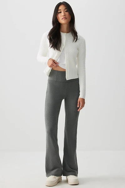 Ardene Fleece Lined Flare Leggings in Dark Grey | Size | Polyester/Elastane | Fleece-Lined