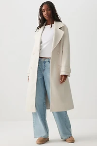 Ardene Double Breasted Belted Coat in Off-White | Size | Polyester