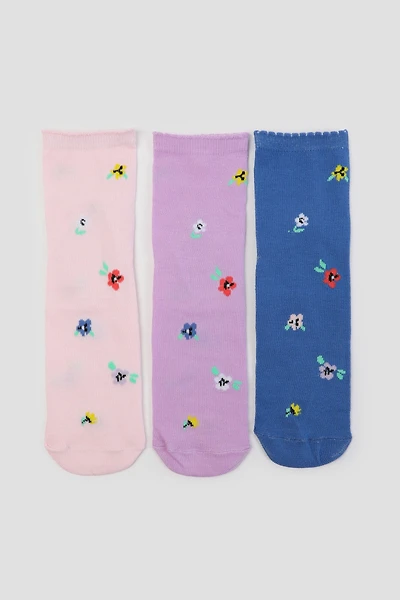 Ardene 3-Pack Floral Crew Socks | Polyester/Spandex