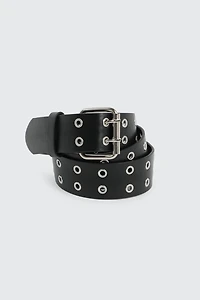 Ardene Faux Leather Eyelet Belt in Black | Size