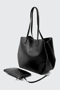 Grand sac fourre-tout en faux cuir avec pochette