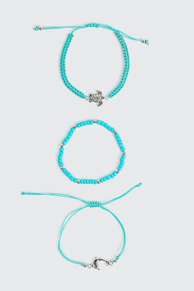 Ardene 3-Pack Sea Creature Beaded Bracelets in Medium Green