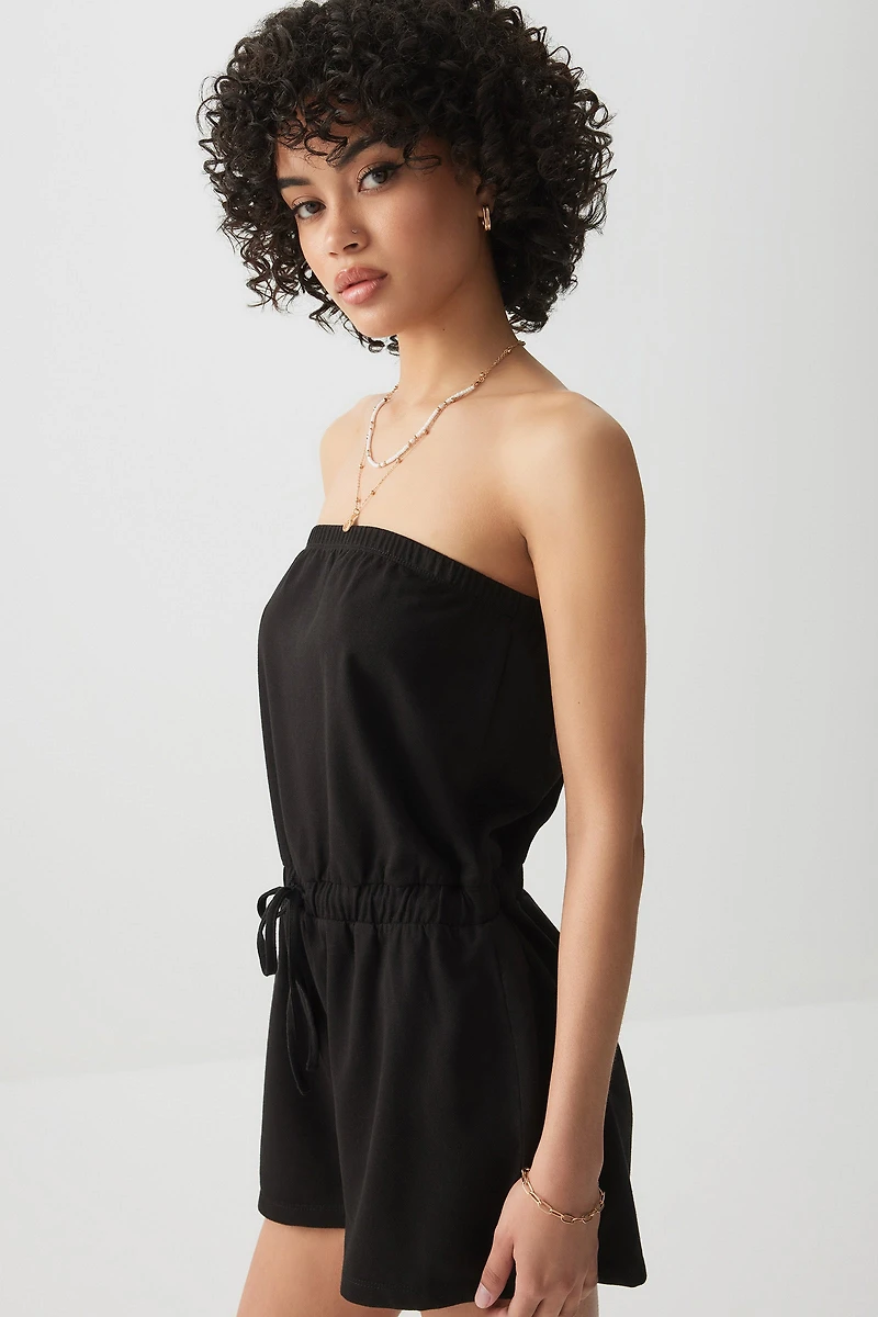 Ardene French Terry Tube Romper in Black | Size XS | Polyester/Cotton