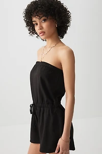 Ardene French Terry Tube Romper in Black | Size XS | Polyester/Cotton