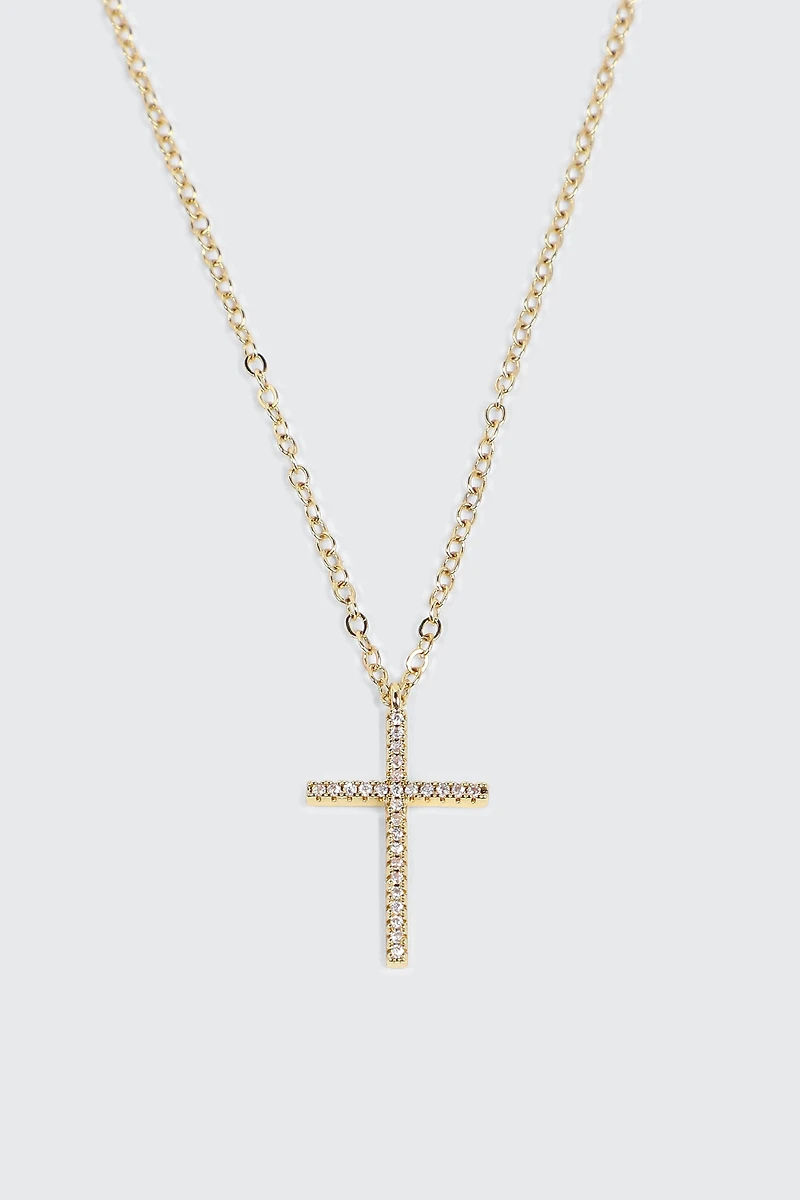 Collier croix plaqué or 14K