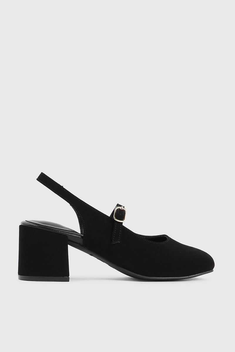 Ardene Slingback Mary Janes in Black | Size | Faux Suede | Eco-Conscious