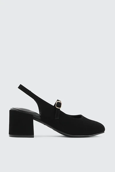 Ardene Slingback Mary Janes in Black | Size | Faux Suede | Eco-Conscious