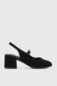 Ardene Slingback Mary Janes in Black | Size | Faux Suede | Eco-Conscious