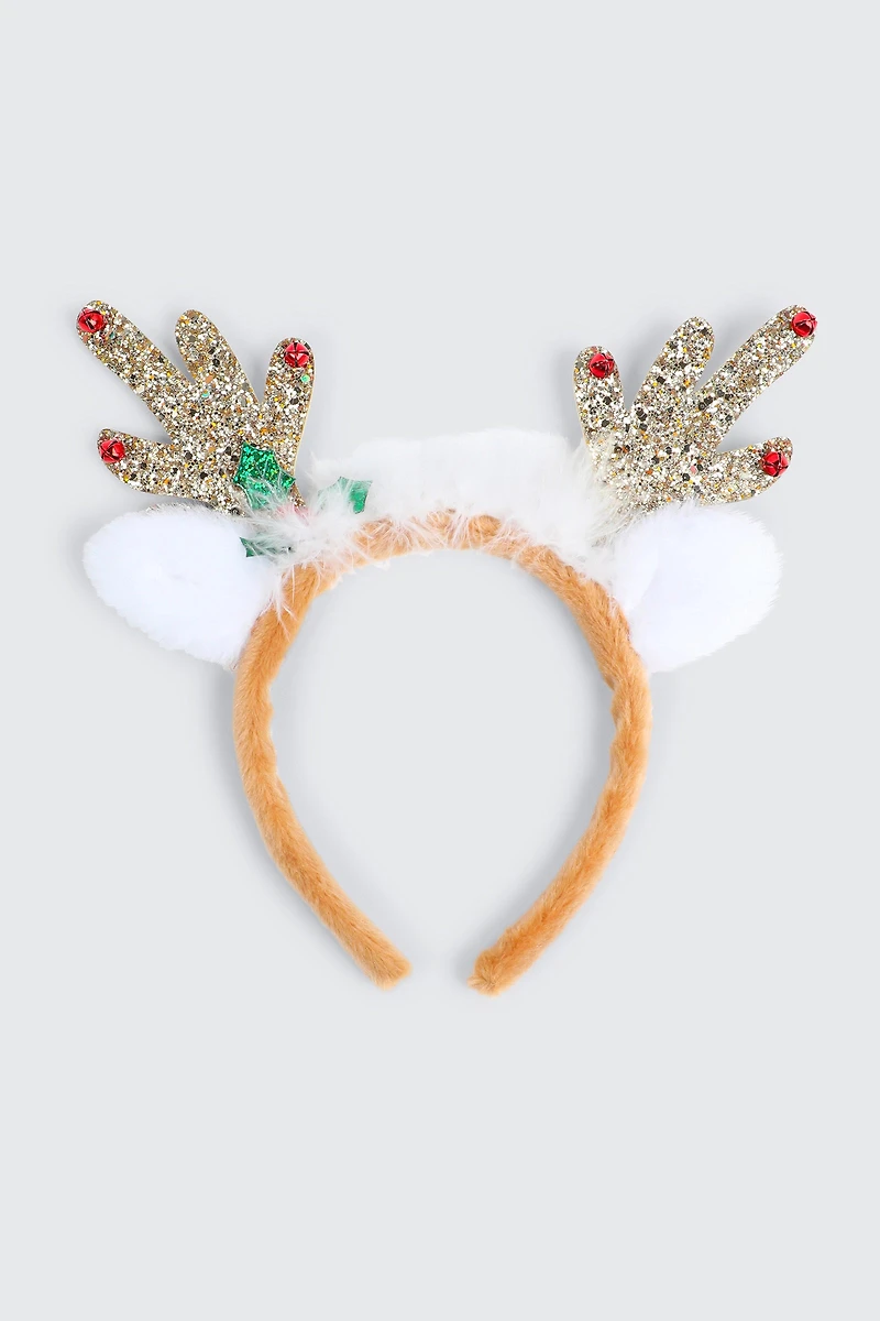 Ardene Glitter Reindeer Antler Headband in Brown