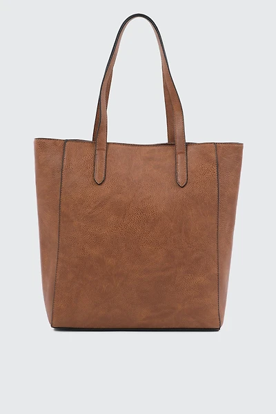 Ardene Minimalist Faux Leather Tote Bag in Cognac | Faux Leather/Polyester