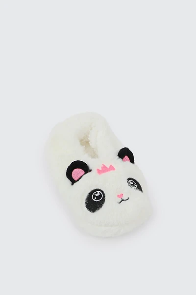 Ardene Kids Panda Slippers in White | Size Small | Polyester