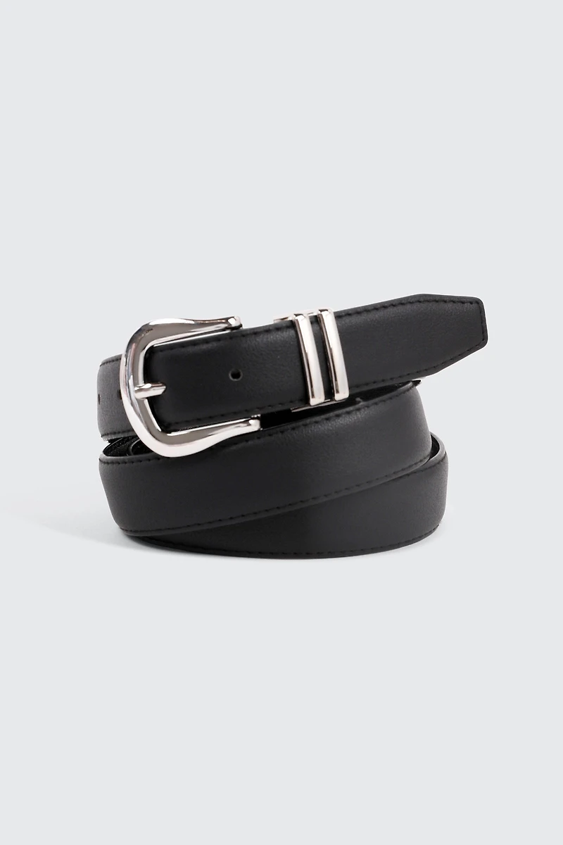 Ardene Double Loop Belt in Black | Size Small | Faux Leather