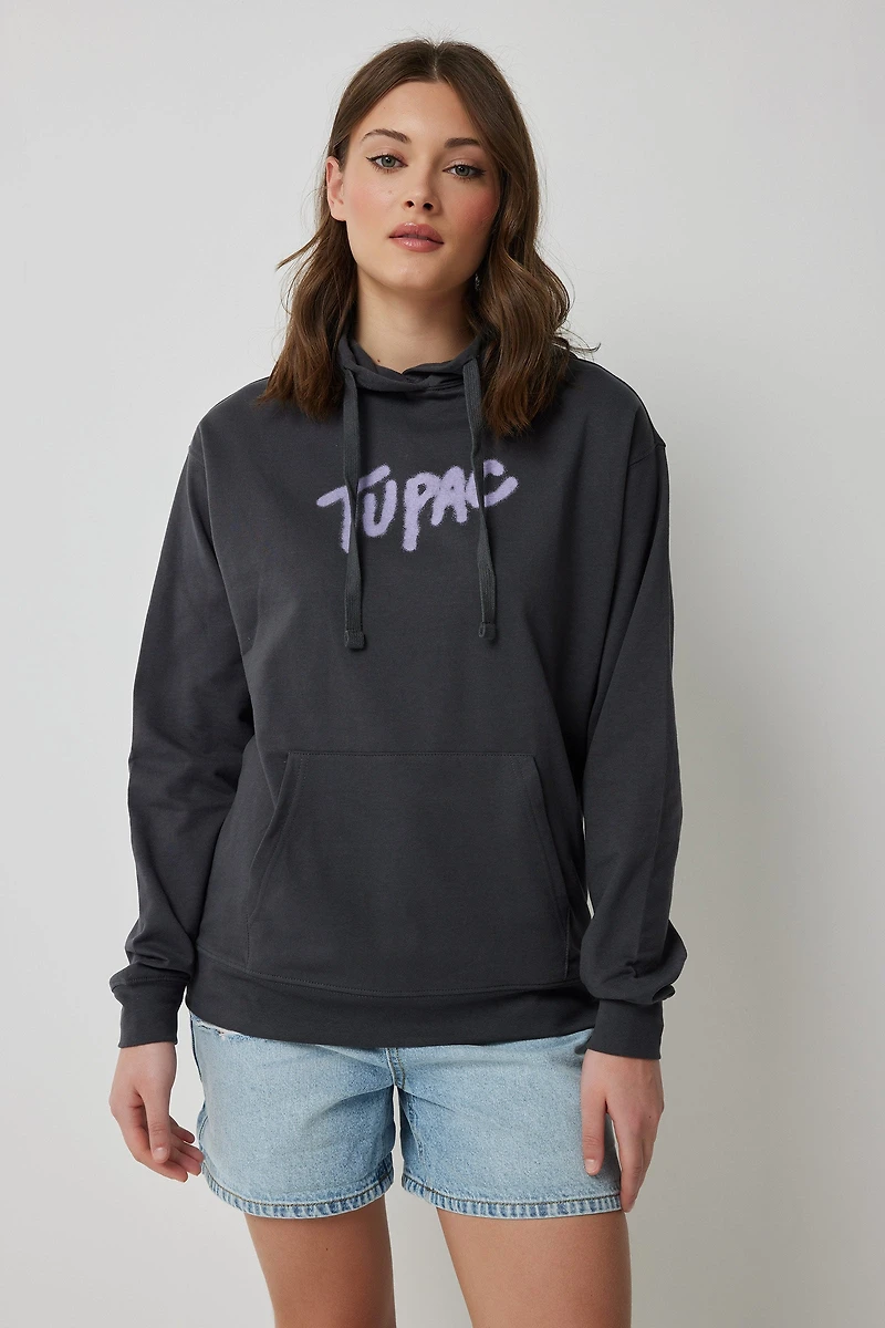 Ardene Tupac Hoodie in Grey | Size | Polyester/Cotton | Fleece-Lined