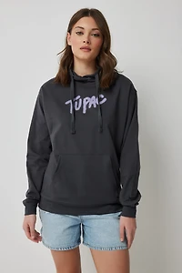 Ardene Tupac Hoodie in Grey | Size | Polyester/Cotton | Fleece-Lined