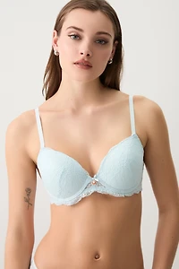 Ardene Luxe Lace Push Up Bra in Light Blue | Size 36D | Nylon/Elastane