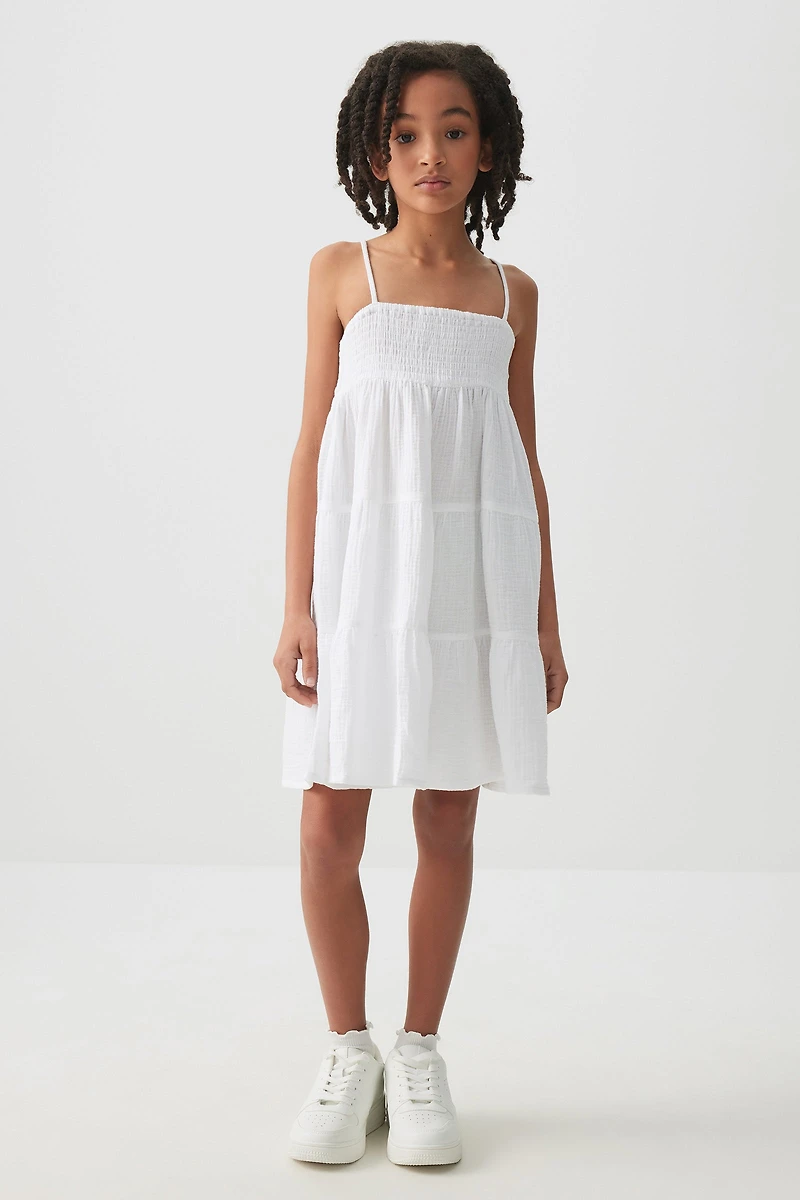 Ardene Kids Smocked Top Tiered Dress in White | Size | 100% Cotton