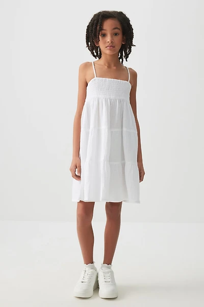 Ardene Kids Smocked Top Tiered Dress in White | Size | 100% Cotton