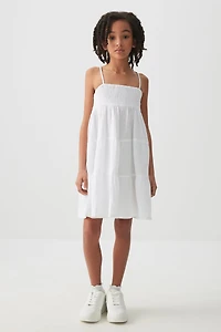 Ardene Kids Smocked Top Tiered Dress in White | Size | 100% Cotton