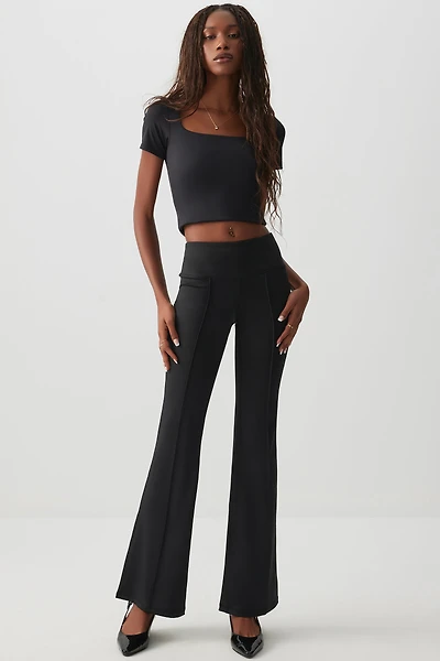 Ardene Pintuck Flare Leggings in Black | Size | Polyester/Elastane