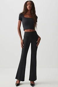Ardene Pintuck Flare Leggings in Black | Size | Polyester/Elastane