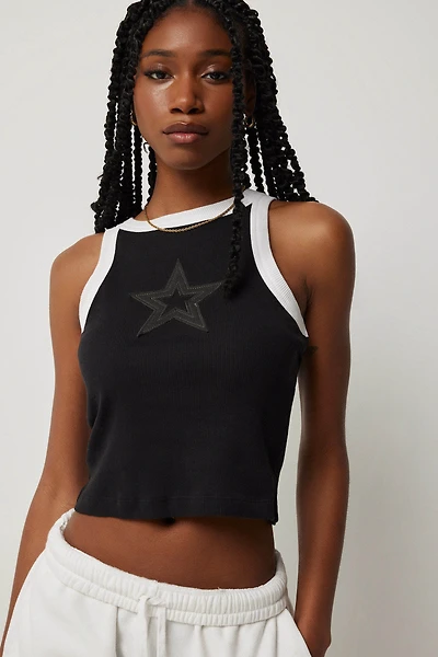 Ardene Contrast Binding High Neck Tank in Black | Size | 100% Cotton