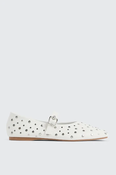Ardene Studded Mary Janes in White | Size | Faux Leather