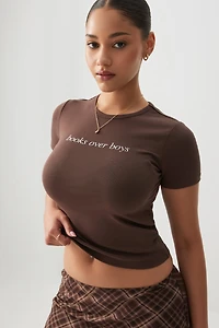 Ardene Fitted Graphic T-shirt in Brown | Size | Elastane/Viscose