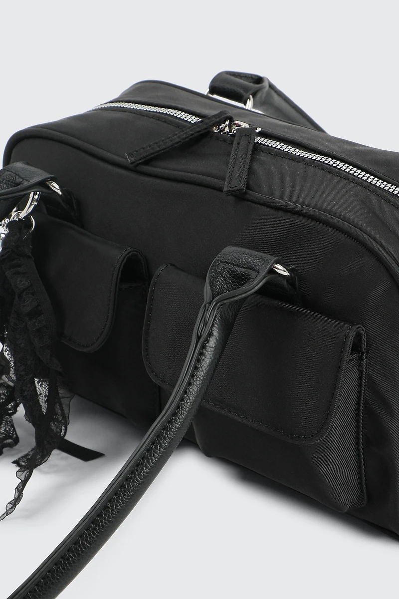 Sac d'épaule en nylon à breloque