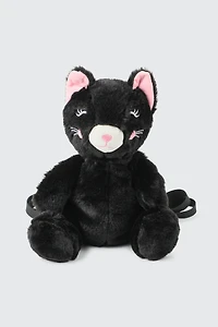 Ardene Kids Backpack with Animal Plushie in Black | Polyester