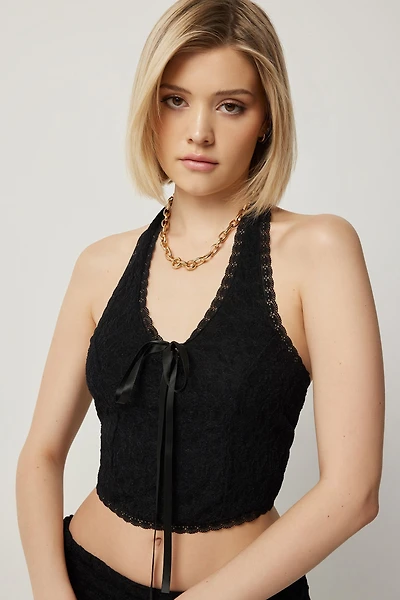 Ardene Lace Halter Top in Black | Size XS | Polyester/Elastane/Polyamide