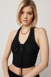 Ardene Lace Halter Top in Black | Size XS | Polyester/Elastane/Polyamide