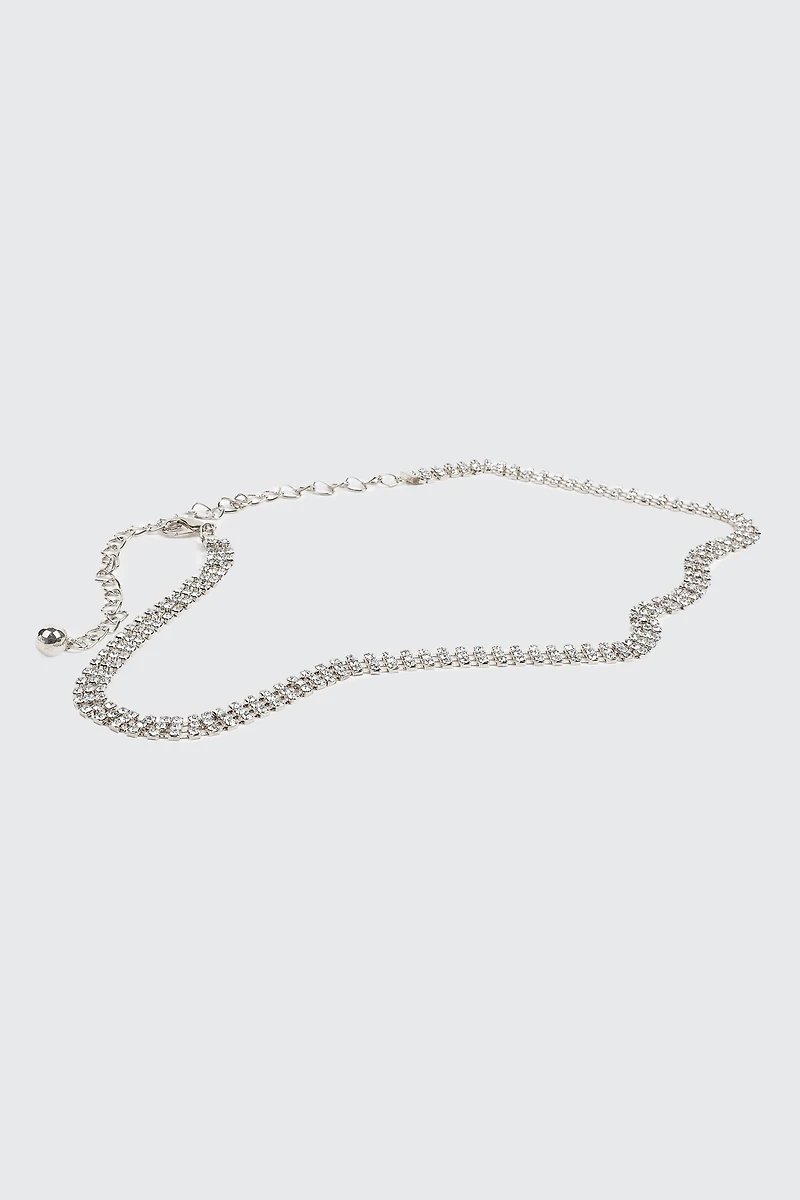 Ardene Rhinestone Chain Belt in Silver