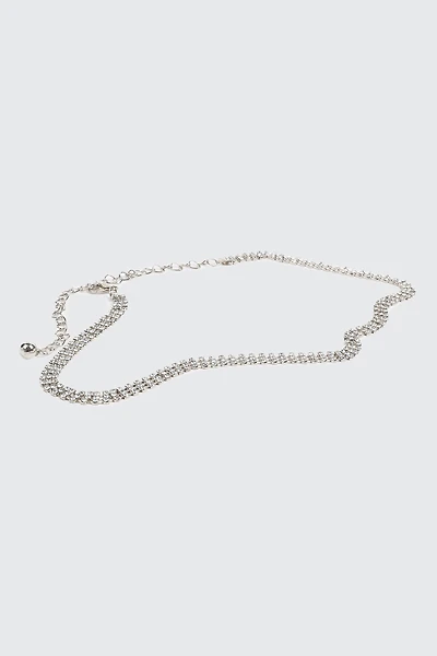 Ardene Rhinestone Chain Belt in Silver