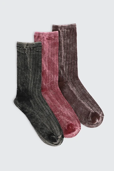 Ardene 3-Pack Washed Cotton Crew Socks | Polyester/Cotton/Elastane