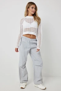 Pull raglan court à maille ouverte