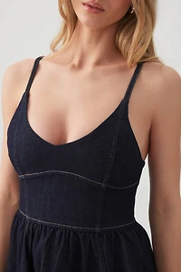 Robe courte évasée en denim