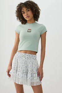 Ardene Chiffon Tiered Mini Skirt in White | Size | Polyester