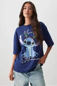 Ardene Oversized Stitch T-Shirt in Blue | Size | 100% Cotton