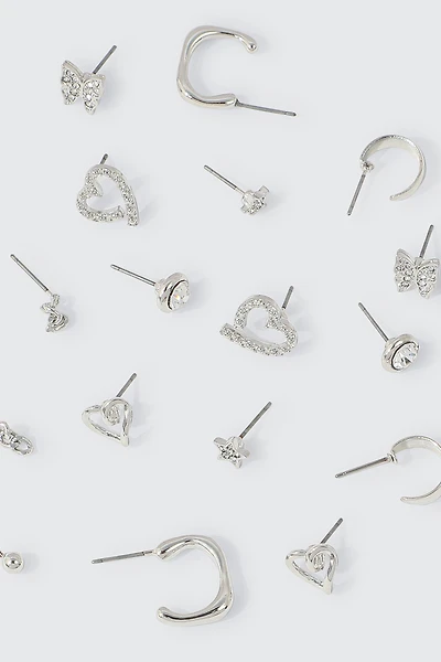 Ardene 9-Pack of Assorted Earrings in Silver | Stainless Steel