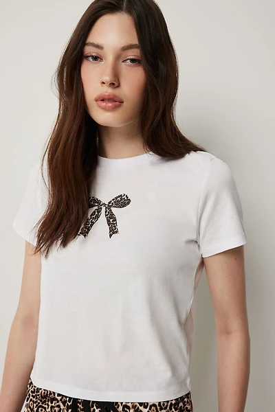 Ardene Graphic PJ Top in White | Size Small | Cotton | Eco-Conscious