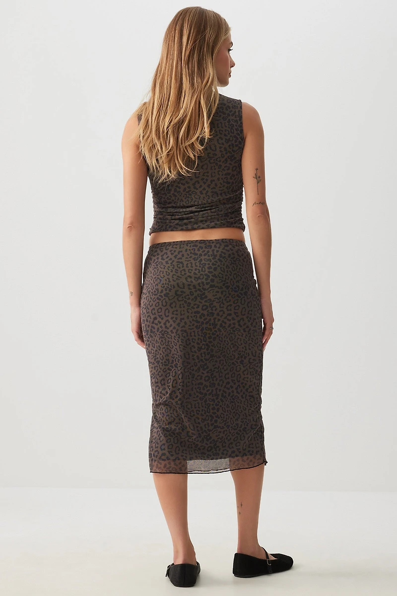 Jupe midi imprimée en maille filet